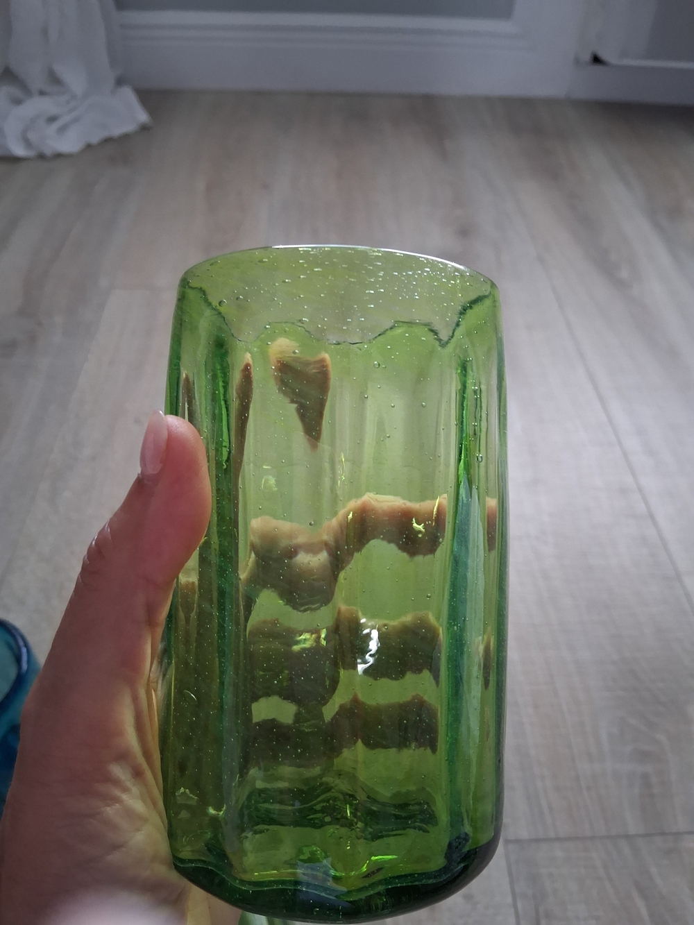 Vintage Handblown Drinking Glasses Blue and Green Bubbles - Picture 9 of 9